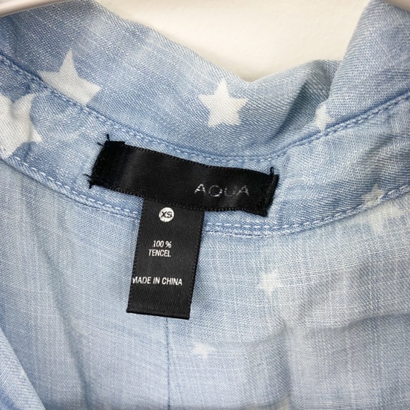 Aqua blue white star print collared sleeveless top - Picture 4 of 4